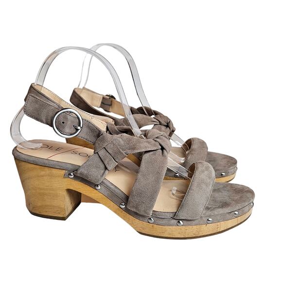 Sole Society Mariel Wooden Clog Heels Taupe Tan Women's 10 Boho Chic Weekend - Picture 1 of 10